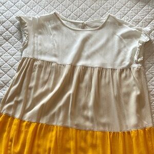 White, Tan, and Yellow Colorblock Dress
